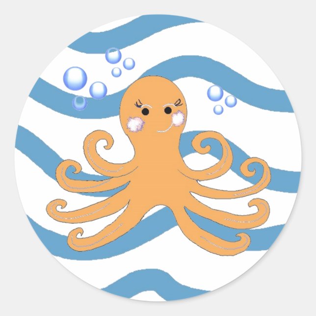 Underwater Octopus Classic Round Sticker (Front)