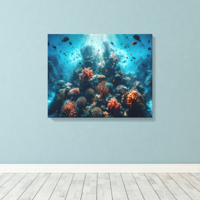 Underwater Paradise Vibrant Coral Reef & Sea Life Canvas Print (Insitu(Wood Floor))