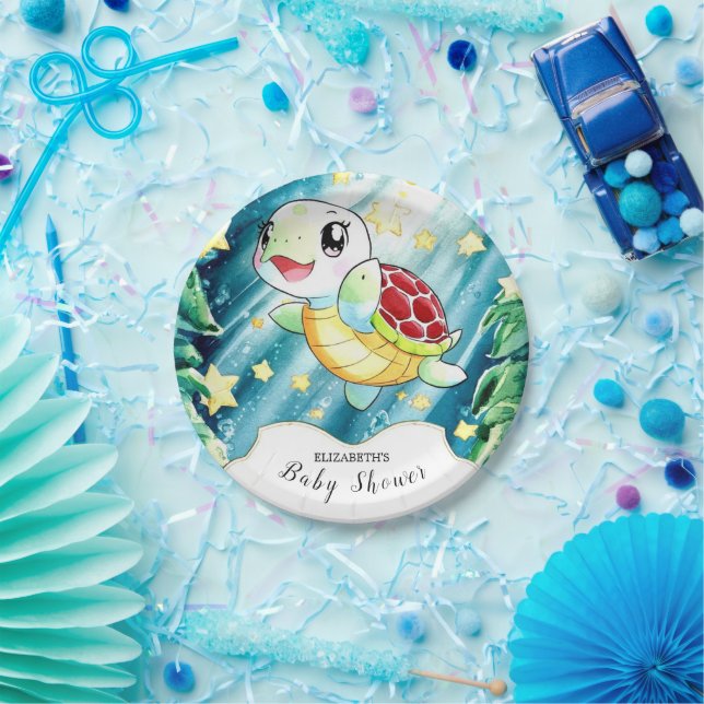Underwater Pastel Turtle Baby Shower Paper Plate (Party)