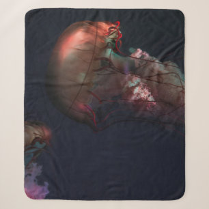 UNDERWATER PHOTOGRAPHY OF TWO RED JELLYFISH SHERPA BLANKET