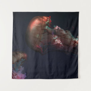 UNDERWATER PHOTOGRAPHY OF TWO RED JELLYFISH TAPESTRY
