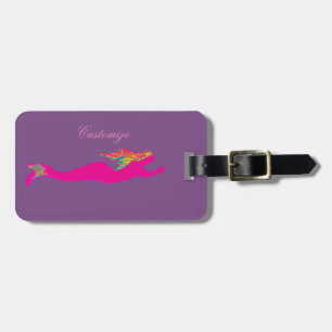 underwater pink mermaid any colour luggage tag