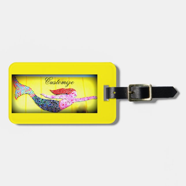 underwater pink mermaid swimming luggage tag (Front Horizontal)