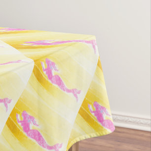 underwater pink mermaids swimming yellow tablecloth