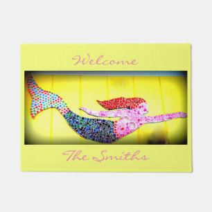 underwater pink mosaic mermaid swimming doormat