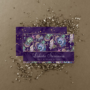 Underwater Purple Luxe   Dark Pastel Gold Sea Life Business Card