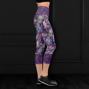 Underwater Purple Luxe Dark Pastel Gold Sea Life Capri Leggings