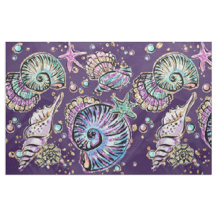 Underwater Purple Luxe   Dark Pastel Gold Sea Life Fabric