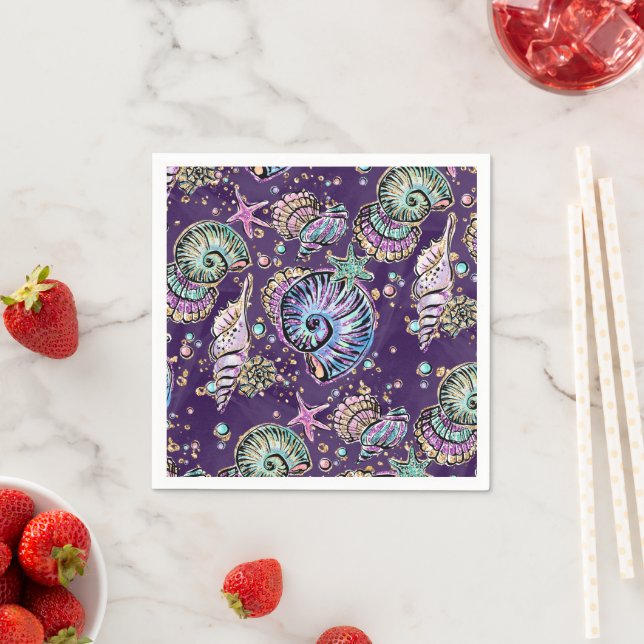 Underwater Purple Luxe | Dark Pastel Gold Sea Life Napkin (Insitu)