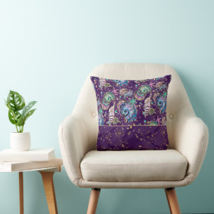 Underwater Purple Luxe Dark Pastel Gold Sea Life Throw Pillow