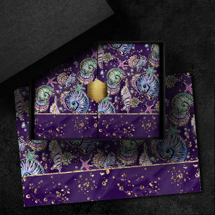 Underwater Purple Luxe Dark Pastel Gold Sea Life Tissue Paper