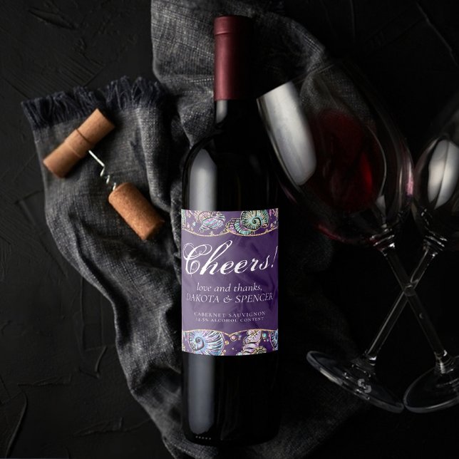 Underwater Purple Luxe | Dark Pastel Gold Sea Life Wine Label (Creator Uploaded)