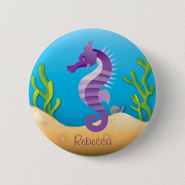 Underwater Purple Seahorse 2 Inch Round Button (Front)