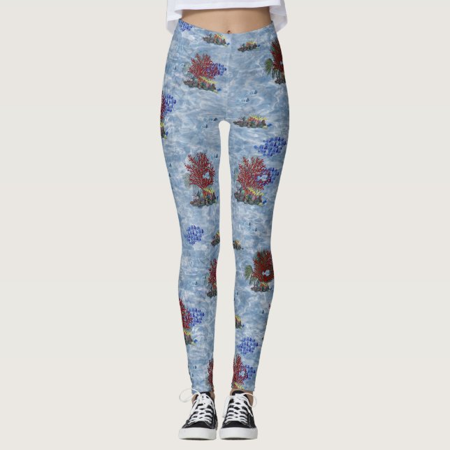 Underwater  red and pink corals Repeat Print Leggings (Front)