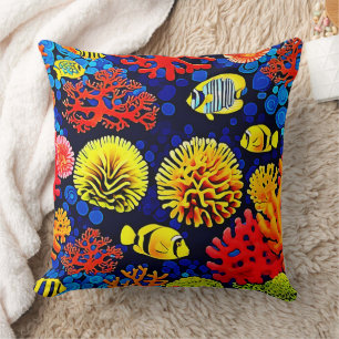 Underwater Reef Life Bright Design Throw Pillow