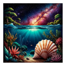 Underwater Reef Scene with Milky Way