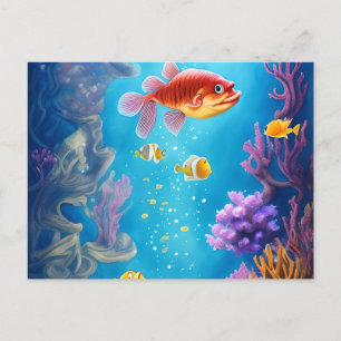 Underwater Scene with Funny Fish Postcard