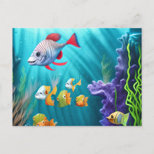 Underwater Scene with Hyper Realistic Fish Postcard