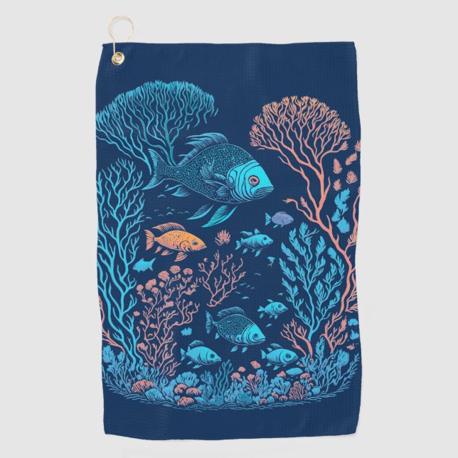 Underwater scenery  colourful fishes and coral ree golf towel (Front)