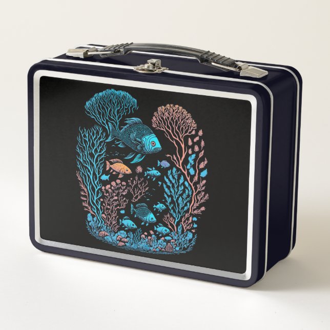 Underwater scenery  colourful fishes and coral ree metal lunch box (Front)