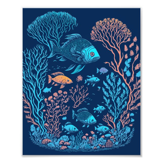 Underwater scenery  colourful fishes and coral ree photo print (Front)