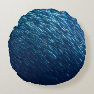Underwater Sea Fish School Abstract Round Pillow