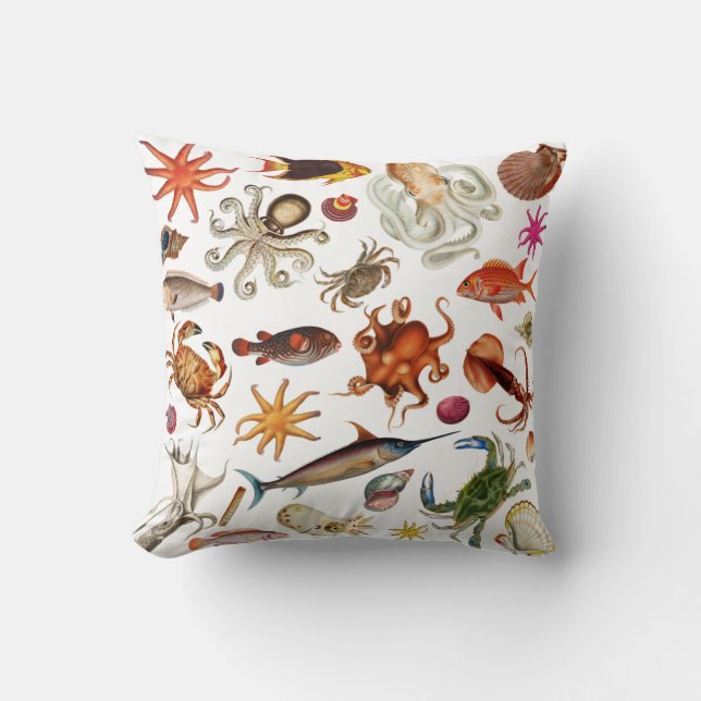 Underwater Sea Life Illustration Pattern Throw Pillow (Front)