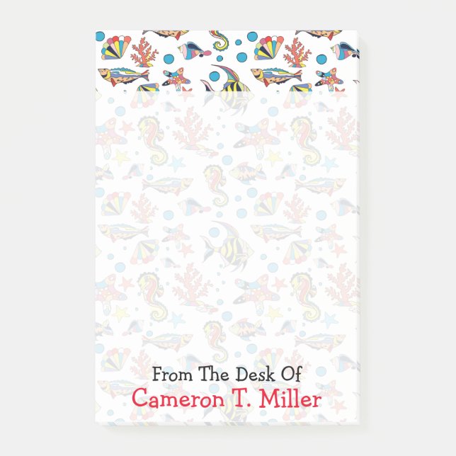 Underwater Sea Life Pattern | Add Your Name Post-it Notes (Front)