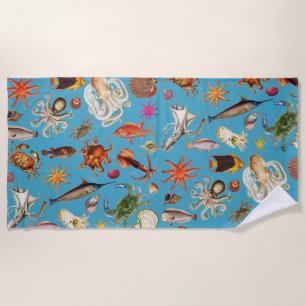 Underwater Sea Life Pattern Ocean Blue Beach Towel