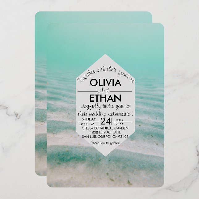Underwater sea star navy Wedding Foil Invitation (Front/Back)