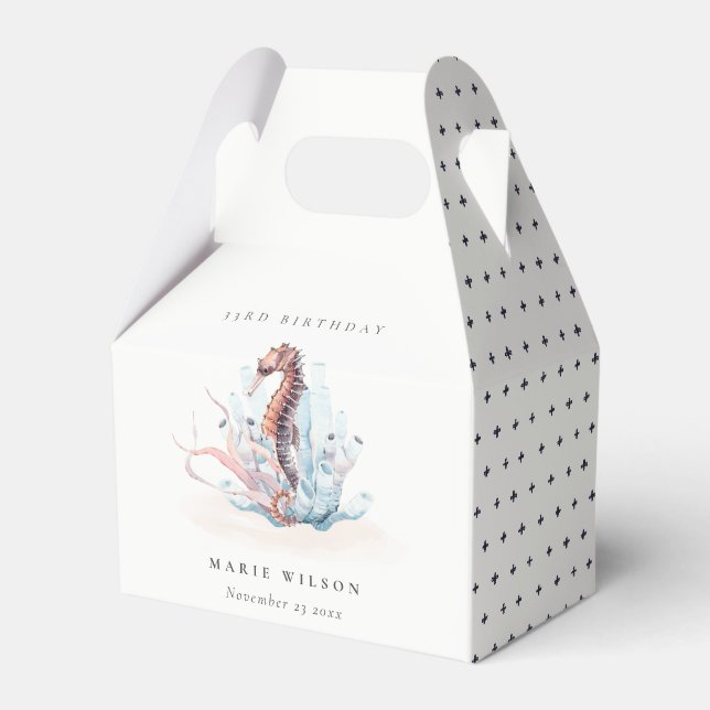 Underwater Seahorse Seaweed Coral Any Age Birthday Favor Box (Front Side)