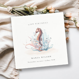 Underwater Seahorse Seaweed Coral Any Age Birthday Napkin
