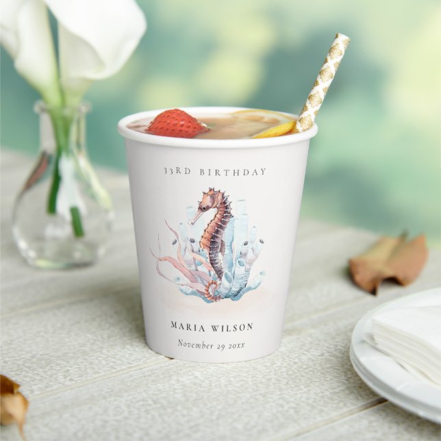 Underwater Seahorse Seaweed Coral Any Age Birthday Paper Cups (Insitu)
