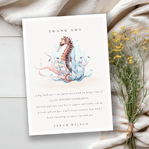 Underwater Seahorse Seaweed Coral Any Age Birthday Thank You Card