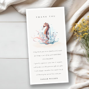 Underwater Seahorse Seaweed Coral Any Age Birthday Thank You Card