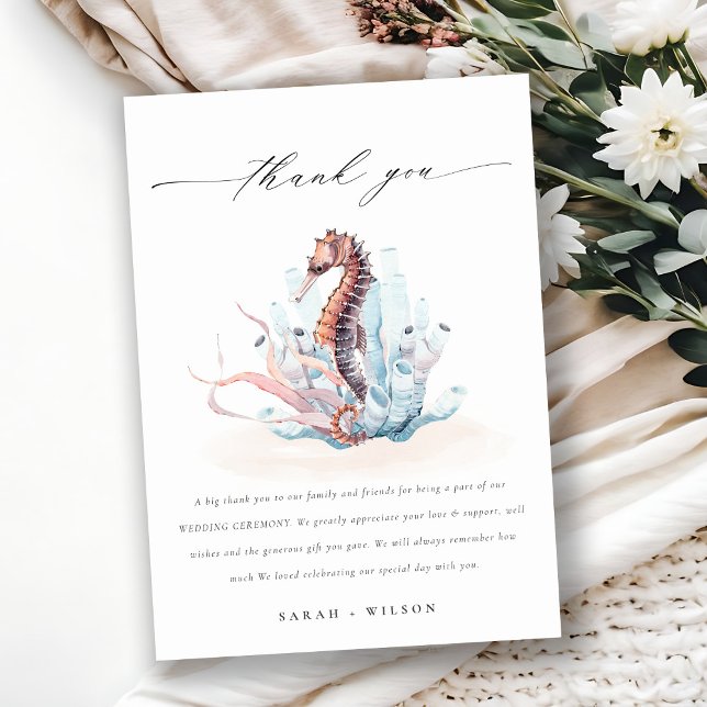 Underwater Seahorse Seaweed Coral Wedding Thank You Card (Creator Uploaded)