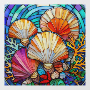 Underwater seashells and corals stained glass art window cling