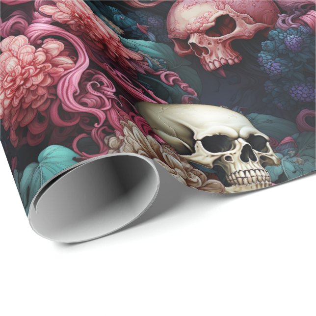 Underwater Skulls with Coral and Floral Scene Wrapping Paper (Roll Corner)