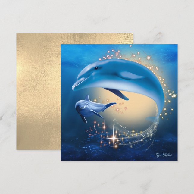 Underwater Sparkle Ocean Fantasy Dolphins Card (Front/Back)
