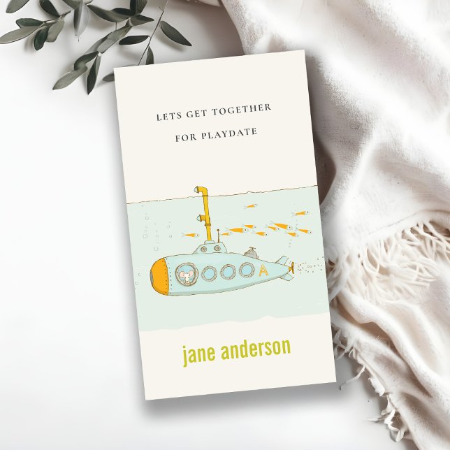 Underwater Submarine Monogram Kid Playdate Calling Business Card (Creator Uploaded)