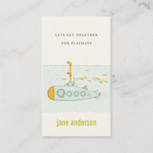 Underwater Submarine Monogram Kid Playdate Calling Business Card