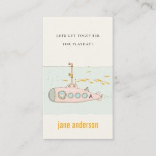 Underwater Submarine Monogram Kid Playdate Calling Business Card