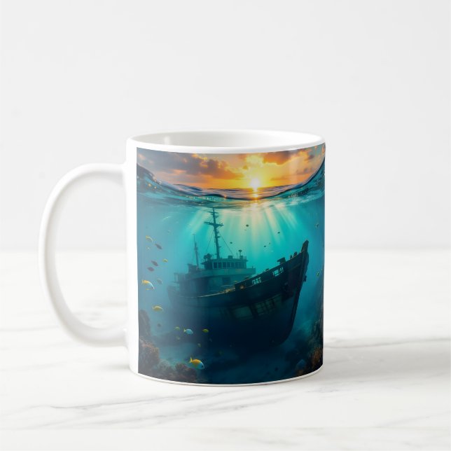Underwater Sunset and Dolphin Surfer Coffee Mug (Left)