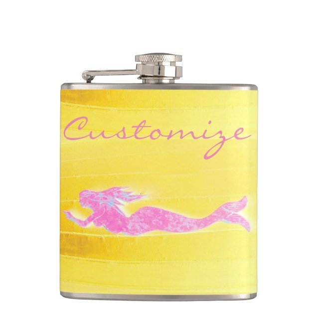 underwater swimming pink mermaid hip flask (Front)