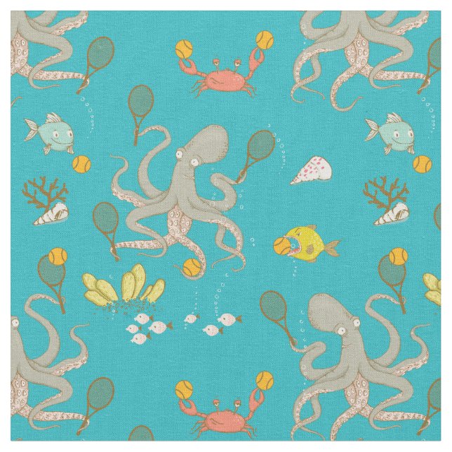 Underwater Tennis - custom tile size Fabric (Close Up)
