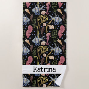 Underwater Treasures - Fish, Seahorses, Shells Beach Towel