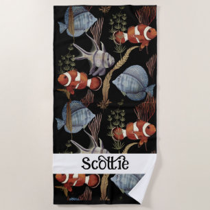 Underwater Treasures - Tropical Fish, Ocean Plants Beach Towel
