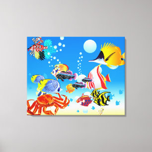 Underwater Tropical Fish Fantasy Custom 2-Panel Canvas Print