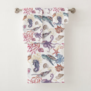 Underwater Watercolor Composition Series Design 1  Bath Towel Set