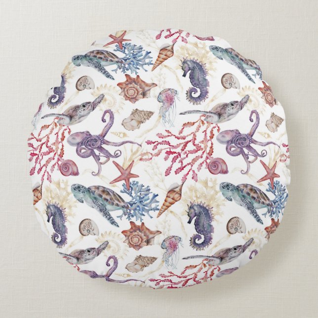Underwater Watercolor Composition Series Design 1  Round Pillow (Front)